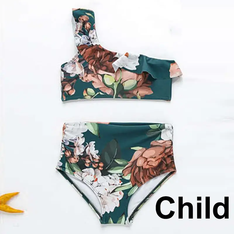 Женский купальник Simplee большого размера, семейный купальный костюм, купальник для девочек, бикини на одно плечо с принтом, летняя пляжная одежда - Цвет: Child