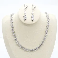 Белый AAA Цирконий 925 серебряные ювелирные наборы для женщин ожерелье серьги набор День рождения Свадебная вечеринка ювелирные изделия Подарочная коробка