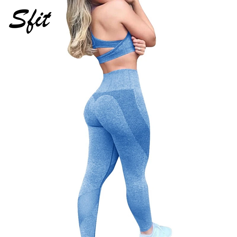 

Sfit Women Seamless Fitness Yoga Set Fitness Tracksuit Gym Running Legging Quick Dry Workout Sports Double-Layer Sportwear 2019