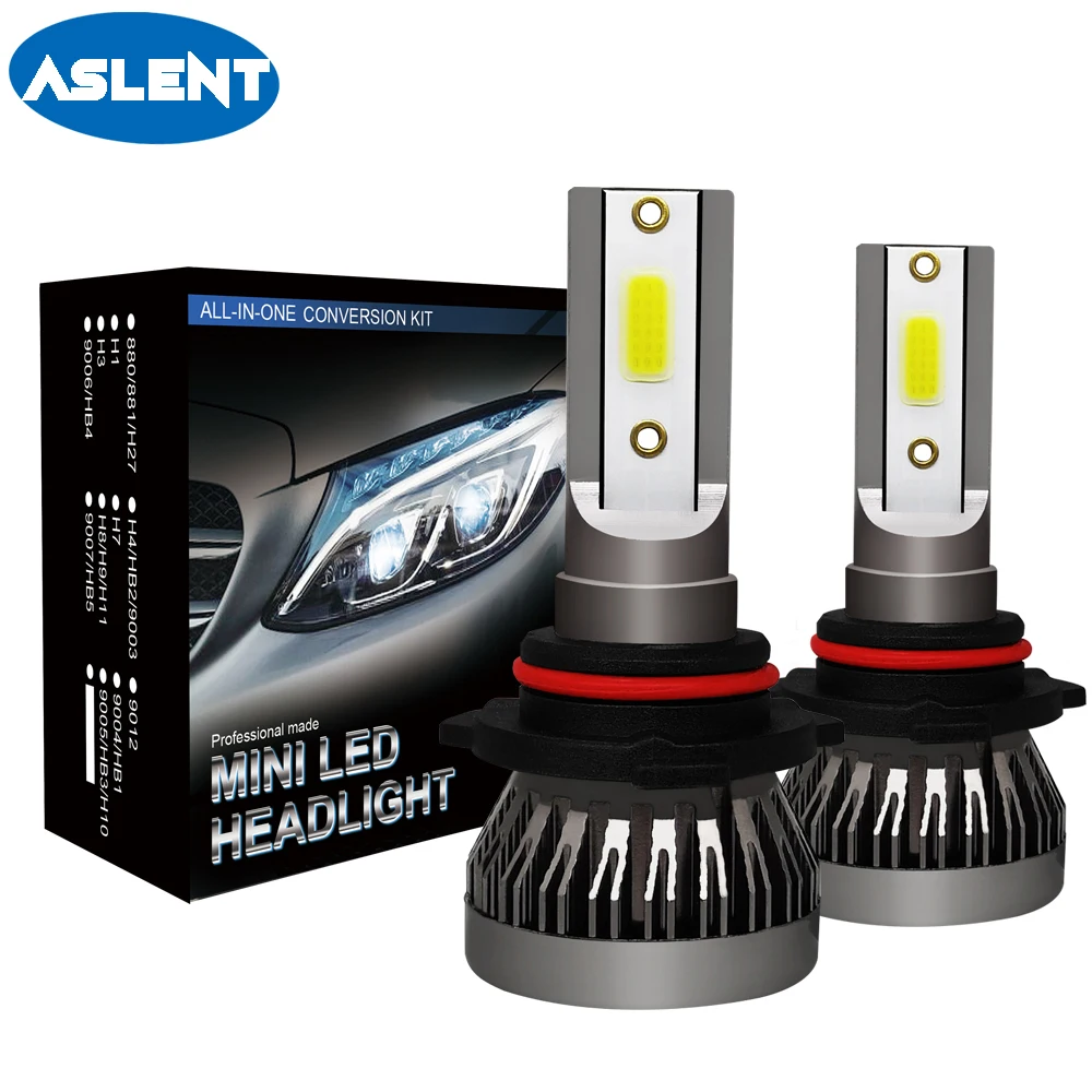 

Aslent 2pcs Super mini size H4 LED 9005 HB3 9006 HB4 H7 H11 H8 H1 Car Headlight Bulbs 72W 8000LM 6000K COB light Auto Lamp 12v