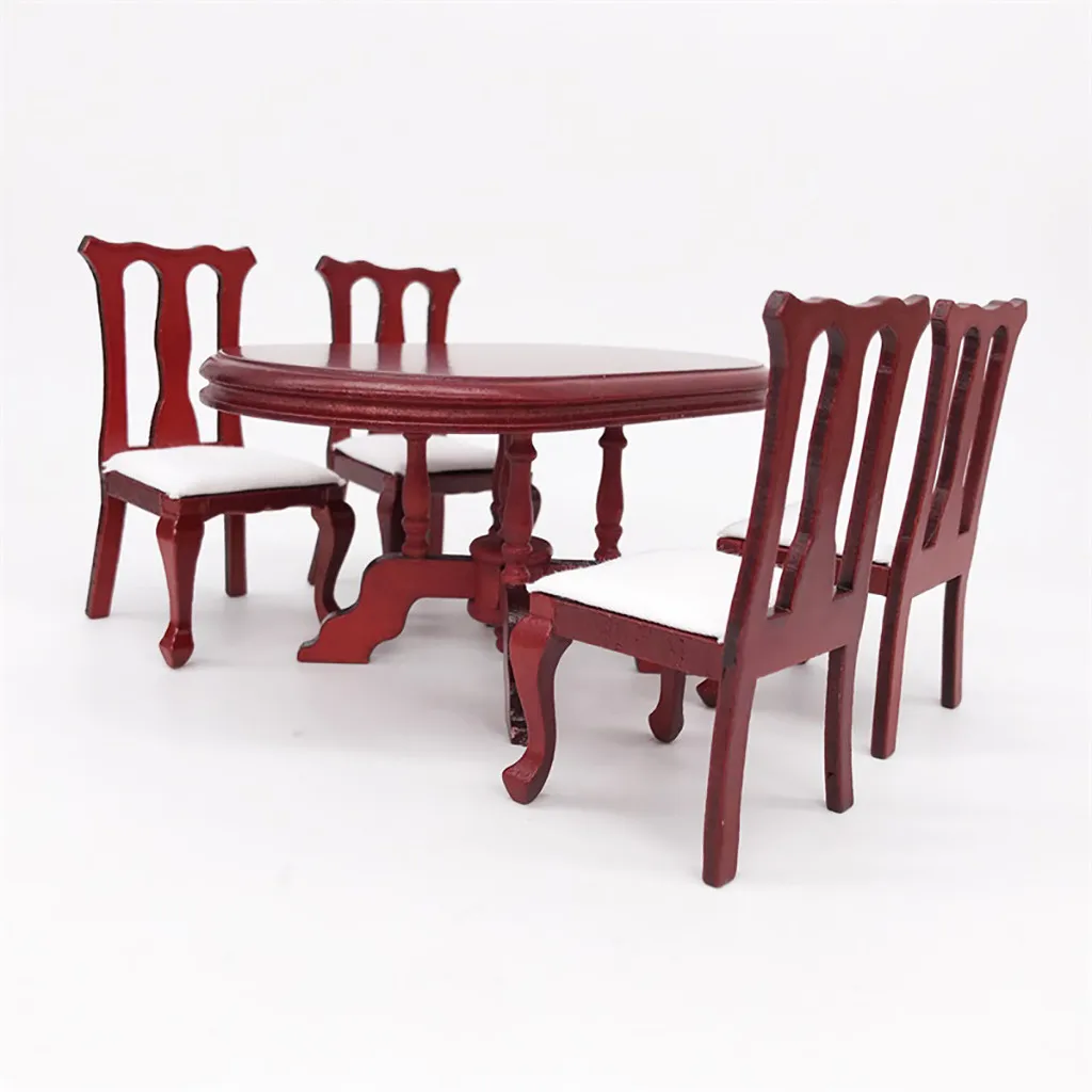 1:12 Dollhouse Simulation Miniature Furniture Red Wooden Color Dining Table Chair Set DIY Doll House Decoration Kids Toys A513 1:12 Dollhouse Simulation Miniature Furniture Red Wooden Color Dining Table Chair Set DIY Doll House Decoration Kids Toys A513