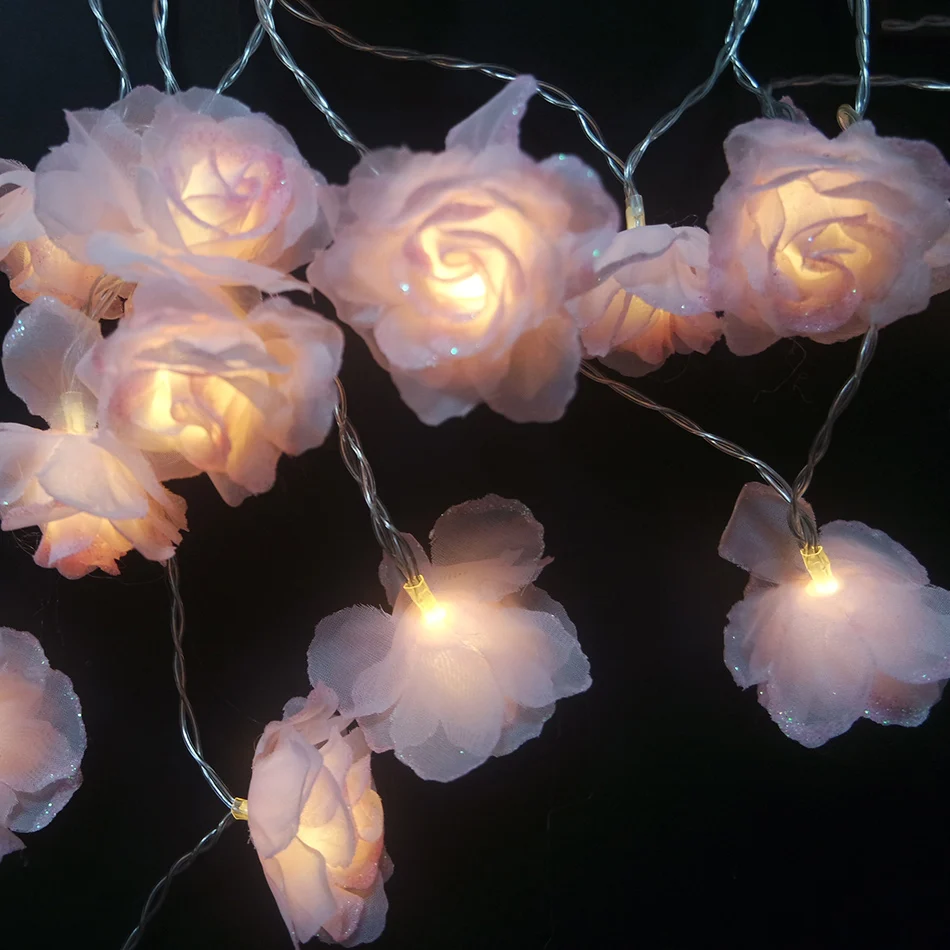 

Unqiue handmade pink silk rose garland with led light,party light string 3M 20leds.,Home room vase DIY floral ,flower light
