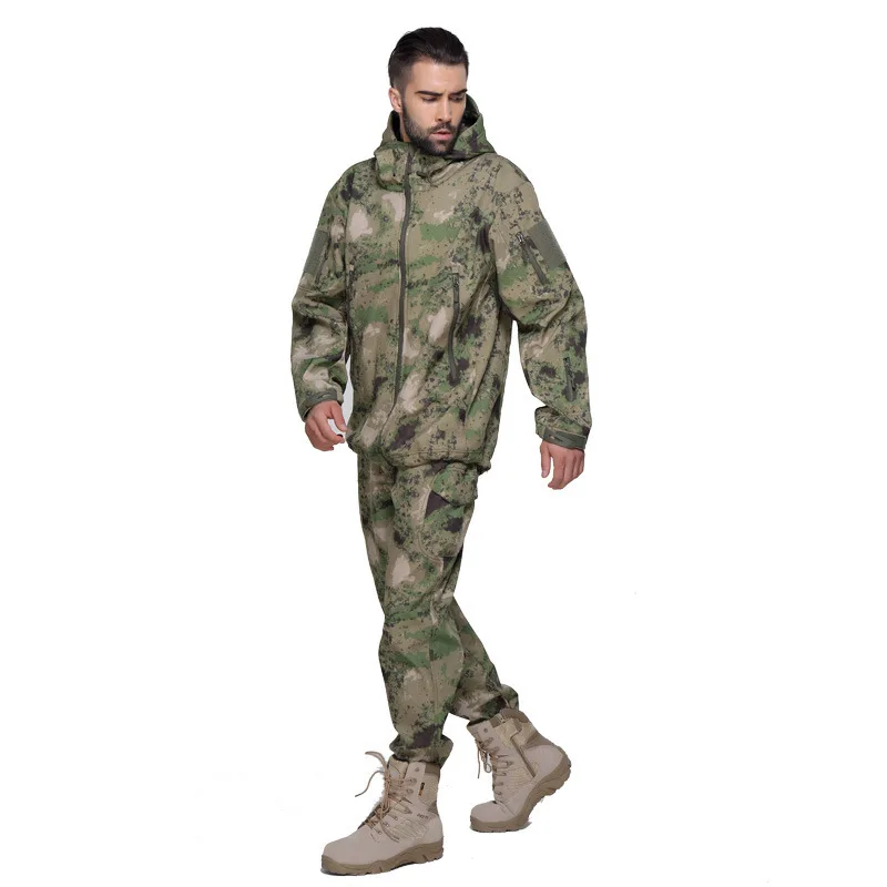 Тактический Софтшелл Камуфляжный костюм Мужская армейская теплая Военная Униформа водонепроницаемая ветрозащитная мужская одежда спортивный костюм комплект из двух предметов - Цвет: F4