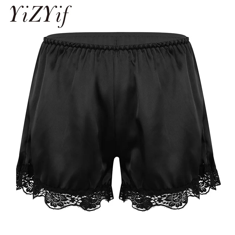 

Women Summer Silky Satin Bloomers Security Shorts Elastic Waist Lace Trimmed Solid Color Pettipant Short Slip Security Shorts
