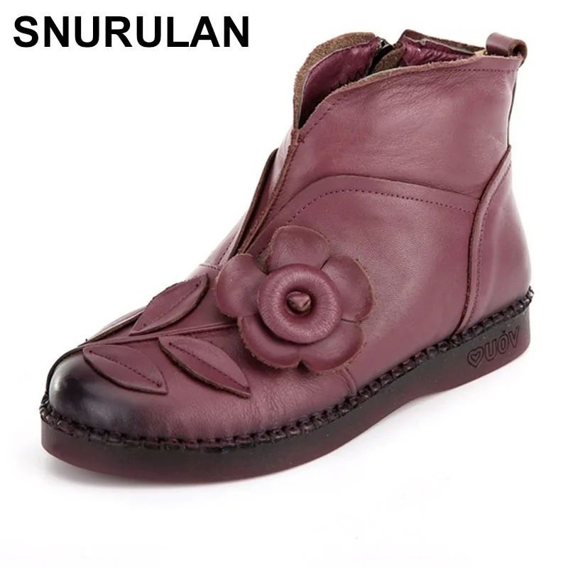 

SNURULAN2018 Fashion Handmade Boots For Women Genuine Leather Ankle Shoes Vintage Mom Women Shoes Round Toes Martin BootsE209