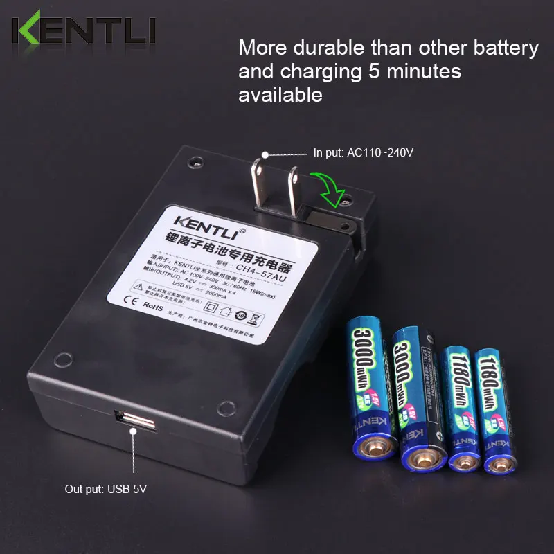 Фото KENTLI 4 шт. 1,5 в aa aaa аккумуляторные литий-ионные литий-полимерные литиевые батареи + 2 слота AA aaa литий-ионное умное зарядное устройство №5
