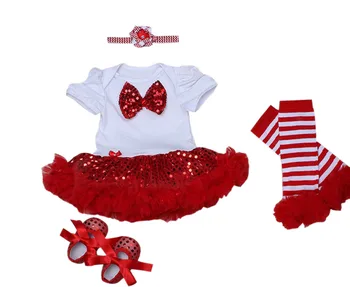 

4PCs per Set Baby Girls Sequins Red Bowknot Tutu Dress Headband Shoes Leggings for 0-12months Free Shipping