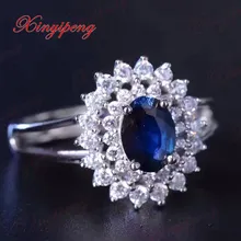 925 silver inlaid 1 carat natural sapphire ring lady  luxurious and beautiful