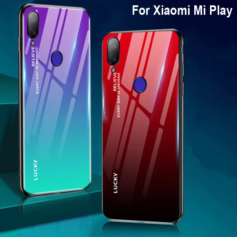 Чехол для Xiaomi Mi Play градиентное закаленное стекло + мягкий чехол с краями MiPlay
