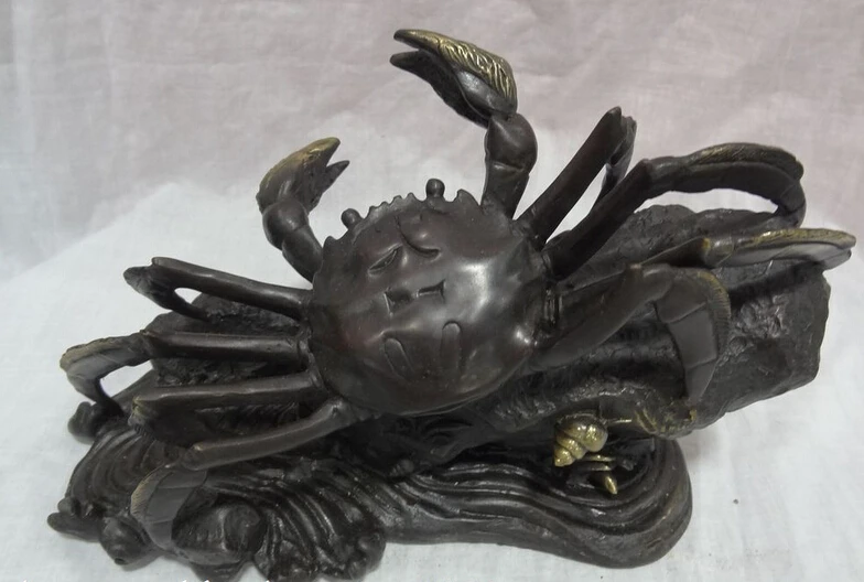 

bi002794 11" Folk Chinese Pure Bronze Carved Animal Art Decorate Crab Statue Sculpture