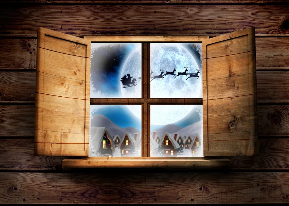 Capisco фотографический фон с деревянным окном снежным домом полнолуние Лось Рождественский фон для фотосессии Профессиональный индивидуальный
