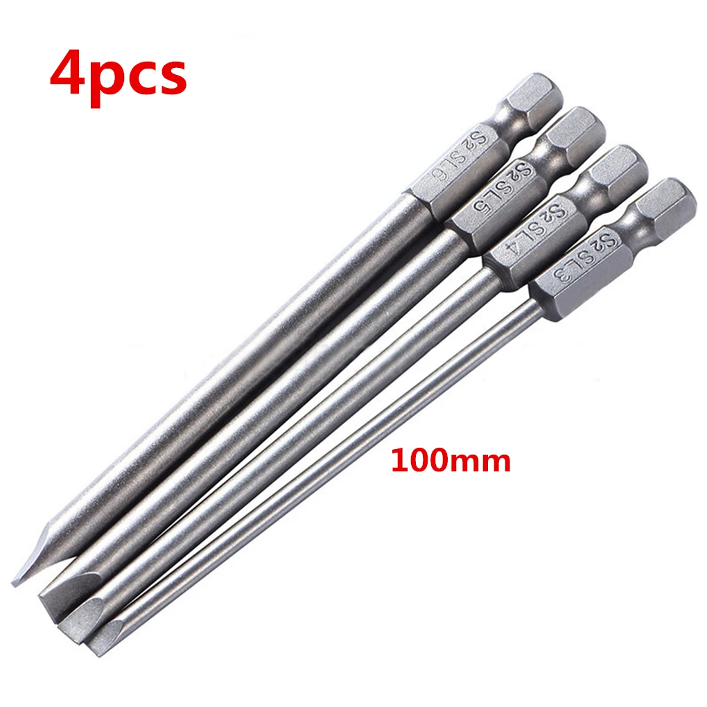 

4pcs 100mm S2 Alloy Steel Slotted Screwdriver Bit Set 3mm-6mm Magnetic Flat Head Slotted Tip Nozzles for Screwdrivers Bits Tips