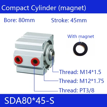 

SDA80*45-S Free shipping 80mm Bore 45mm Stroke Compact Air Cylinders SDA80X45-S Dual Action Air Pneumatic Cylinder