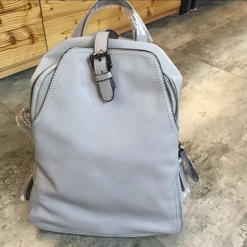 Женский рюкзак из натуральной кожи, сумка на каждый день, женский портативный рюкзак через плечо для девочек, школьная сумка для подростков - Цвет: Серый
