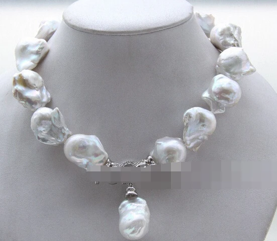 

0001515 Natural 28mm Baroque white Reorn keshi pearls necklace pendant