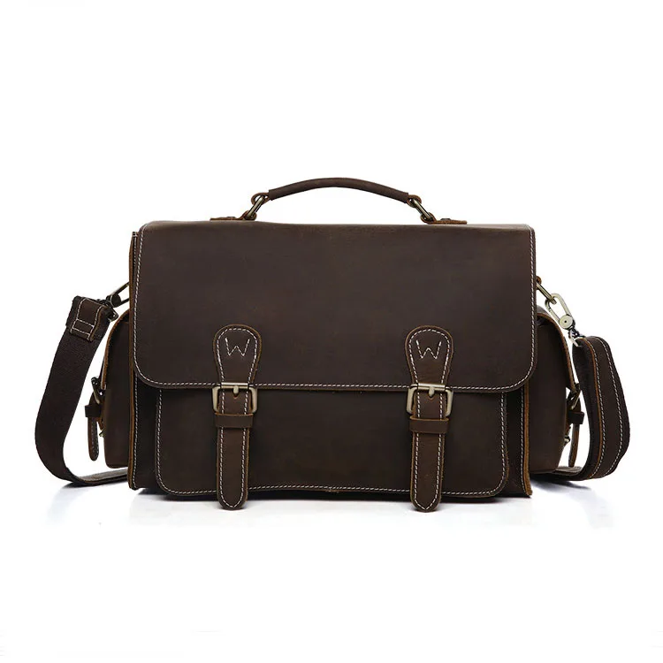 Fashion Designer Brand Messenger Shoulder Bag Handmade Vintage Laptop Briefcase Crazy Horse Leather Crossbody Tote Bag 8012