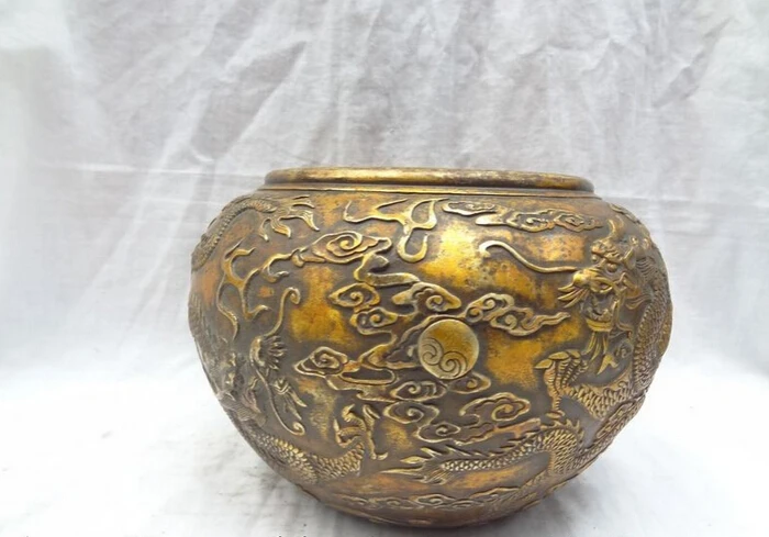 

Collectible bronze S1346 9" Chinese Bronze Gilt Buddhism Dragon Head Bull Statue Tibetan Censer Bowl B0403