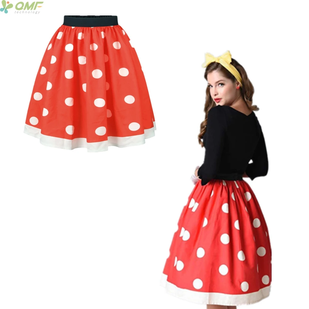 Buy Fashion Red Polka Dot Women Skirts High Waist