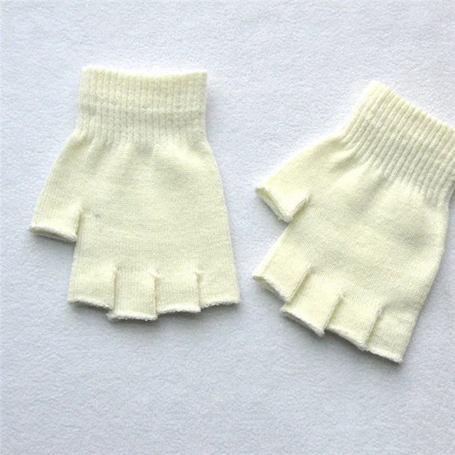 1 пара, Детские Волшебные вязаные перчатки, Детские тянущиеся перчатки на половину пальцев, зимние теплые варежки, однотонные мягкие перчатки без пальцев для девочек - Цвет: white