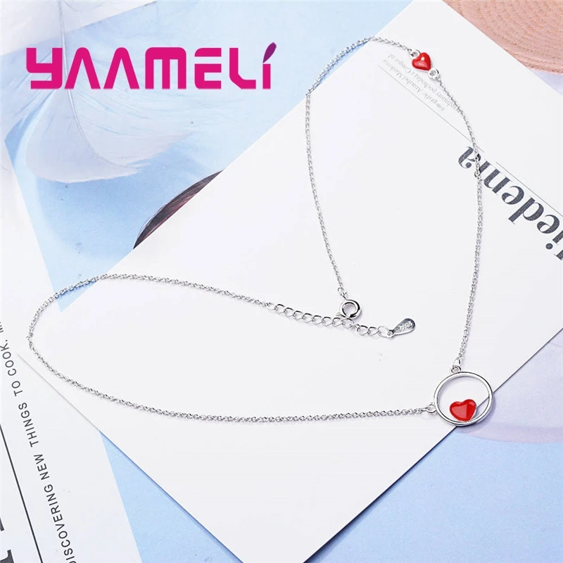 Очаровательное романтическое ожерелье в форме красного сердца для женщин и