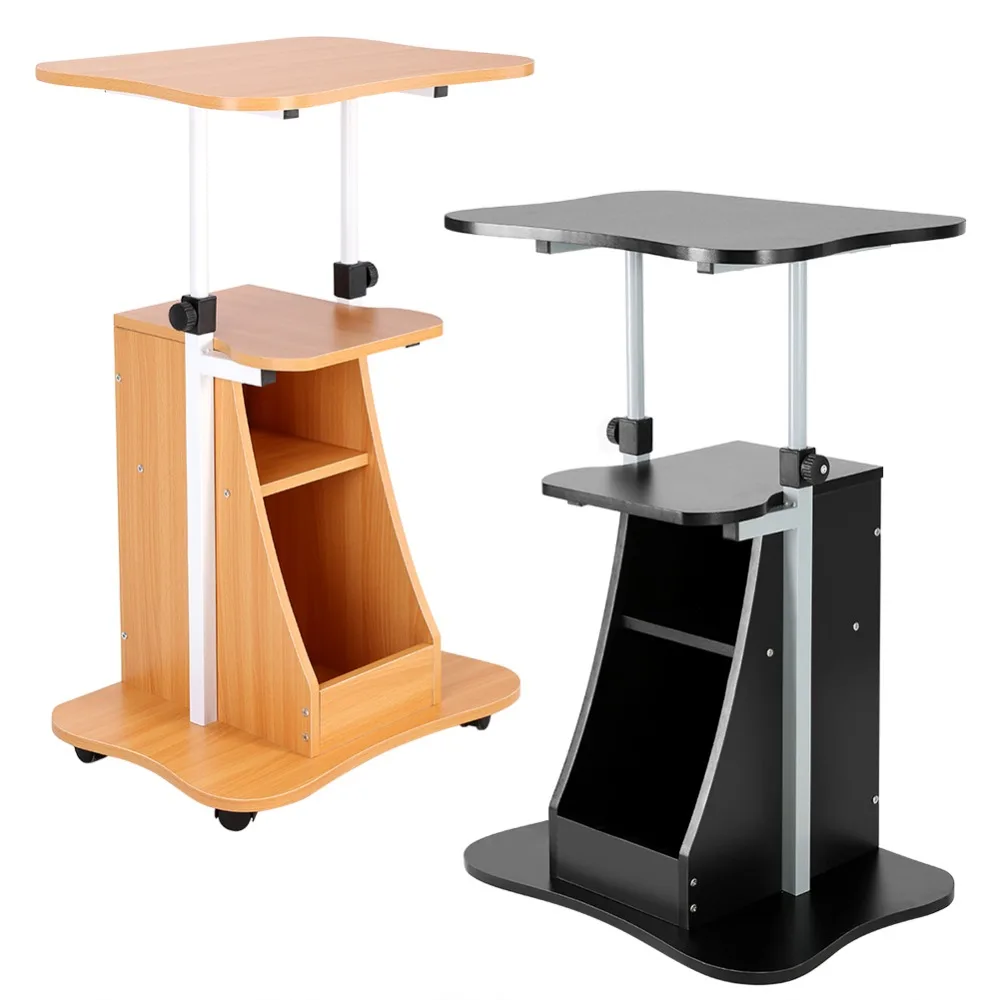 

Height Adjustable Laptop Cart Standing Notebook Desk Table Storage Compartment with Wheel