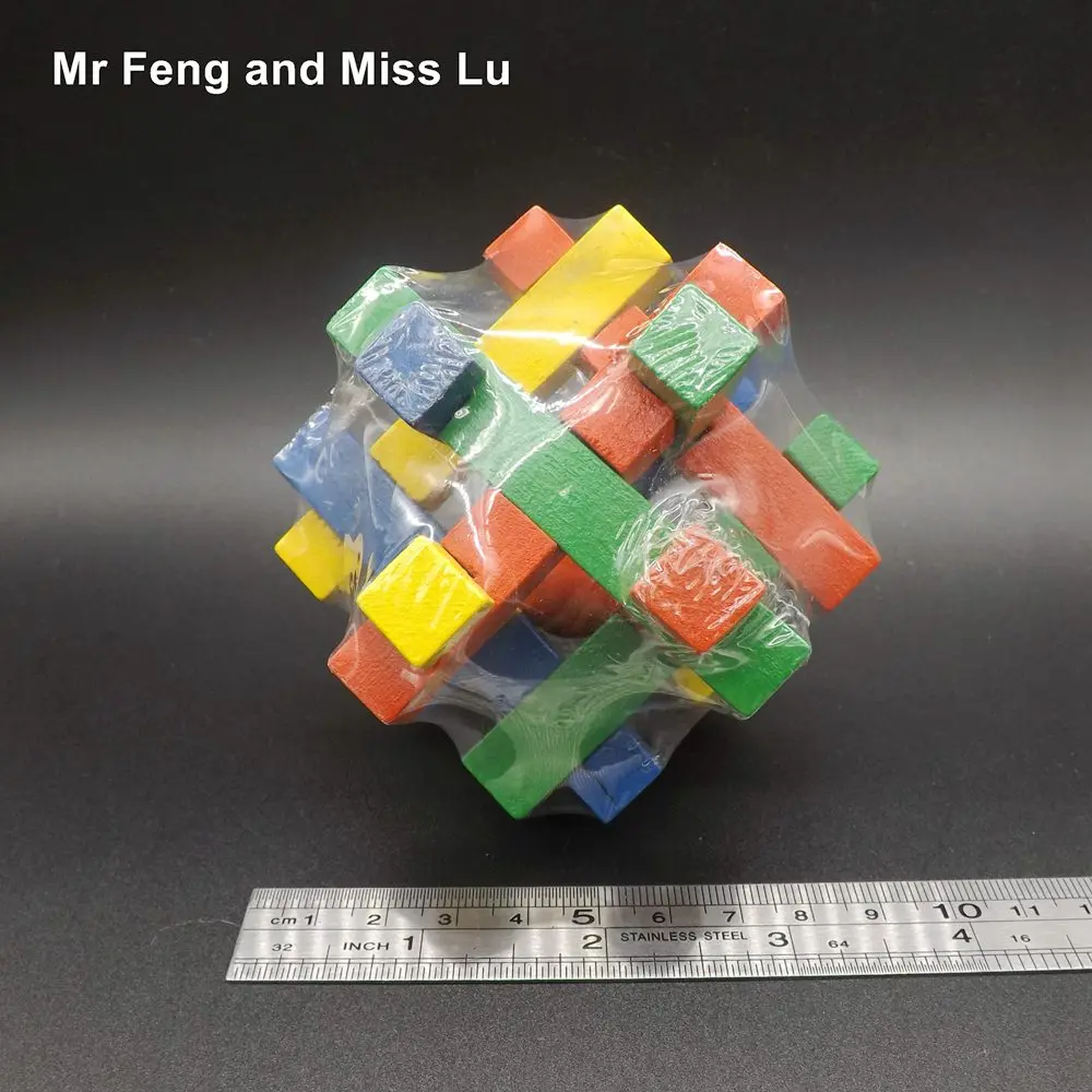 Tradisional Bentuk Geometris Colorful Kayu Kong Ming Lock 3D Puzzle