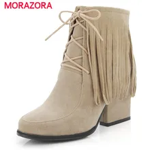 MORAZORA/ г., Новое поступление, модные ботинки женские ботинки на высоком каблуке Демисезонная обувь ботильоны на шнуровке для офиса