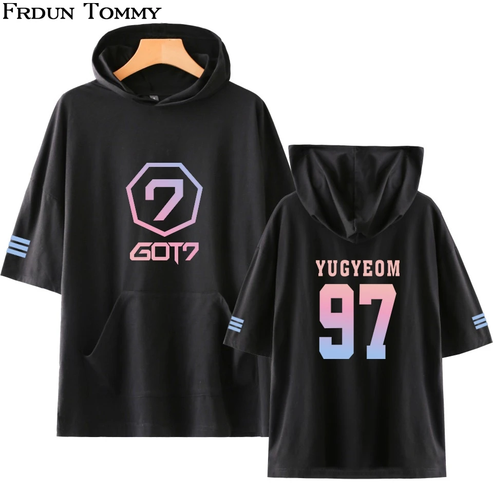 GOT7 YUGYEOM 97 футболка с капюшоном мужская крутая рубашка Kpop летняя/осенняя одежда в