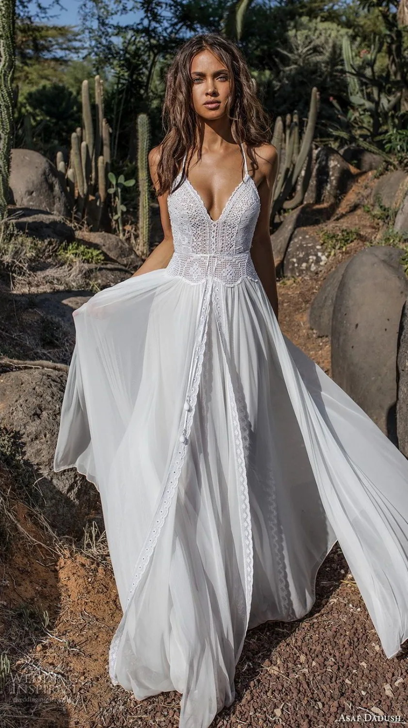 Ensotek Lace Bohemian Wedding Dress 2019 Long Sleeve Open ...