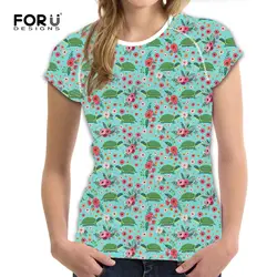 FORUDESIGNS/уникальный 2018 мультфильм черепаха шаблон футболка для женщин Повседневная Женская летняя футболка очаровательны цветок стиль для