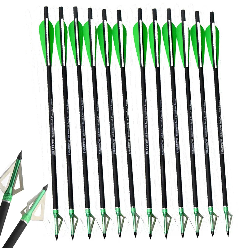 

6pcs Archery Crossbow 16 Inch Arrow With Blade Arrowhead Arrow Green Plastic Feather Mix Carbon Arrow
