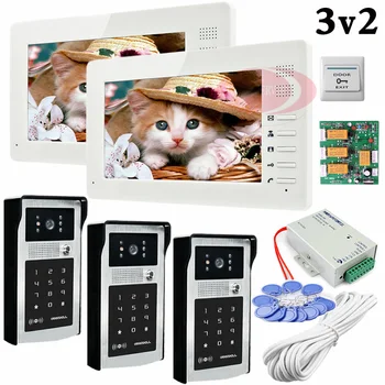 

Apartment 3 Doors HD 700lines Cameras Password And RFID Cards Unlock 2 Color 7" Monitors Video Door Phones Intercom System