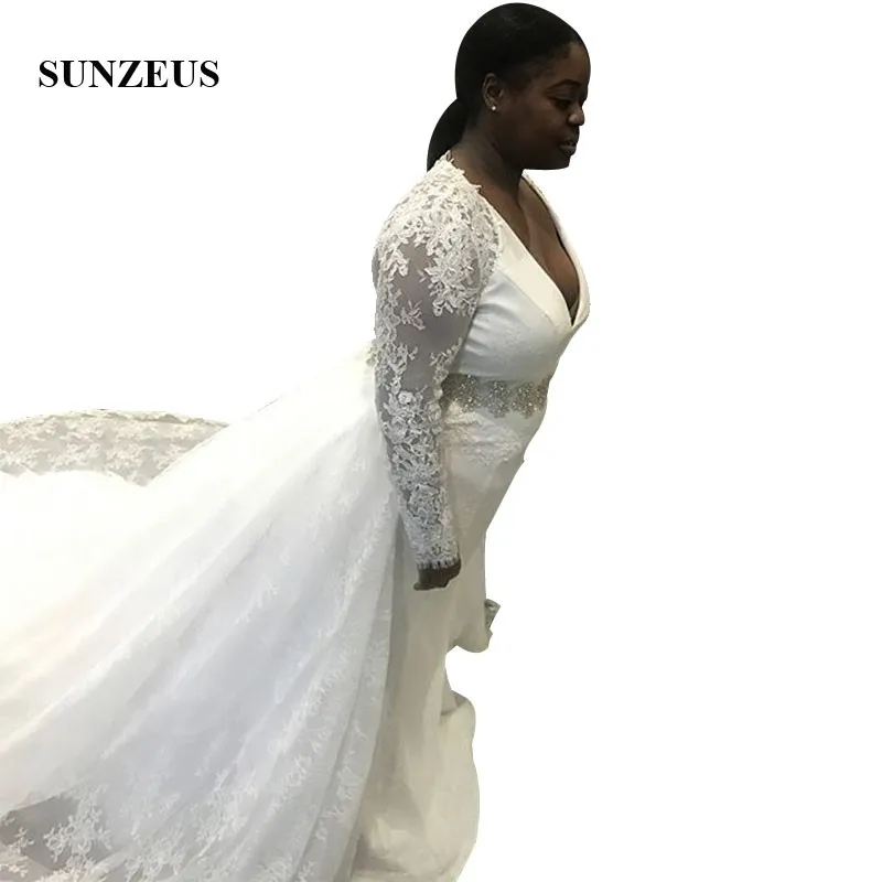 Plus Size Trouwjurk 2019 Applicaties Lange Mouwen Bridal Jurken Met Kant Afneembare Rok Afrikaanse Vrouwen Marrige Jurken Plus Size Trouwjurk 2019 Applicaties Lange Mouwen Bridal Jurken Met Kant Afneembare Rok Afrikaanse Vrouwen Marrige Jurken