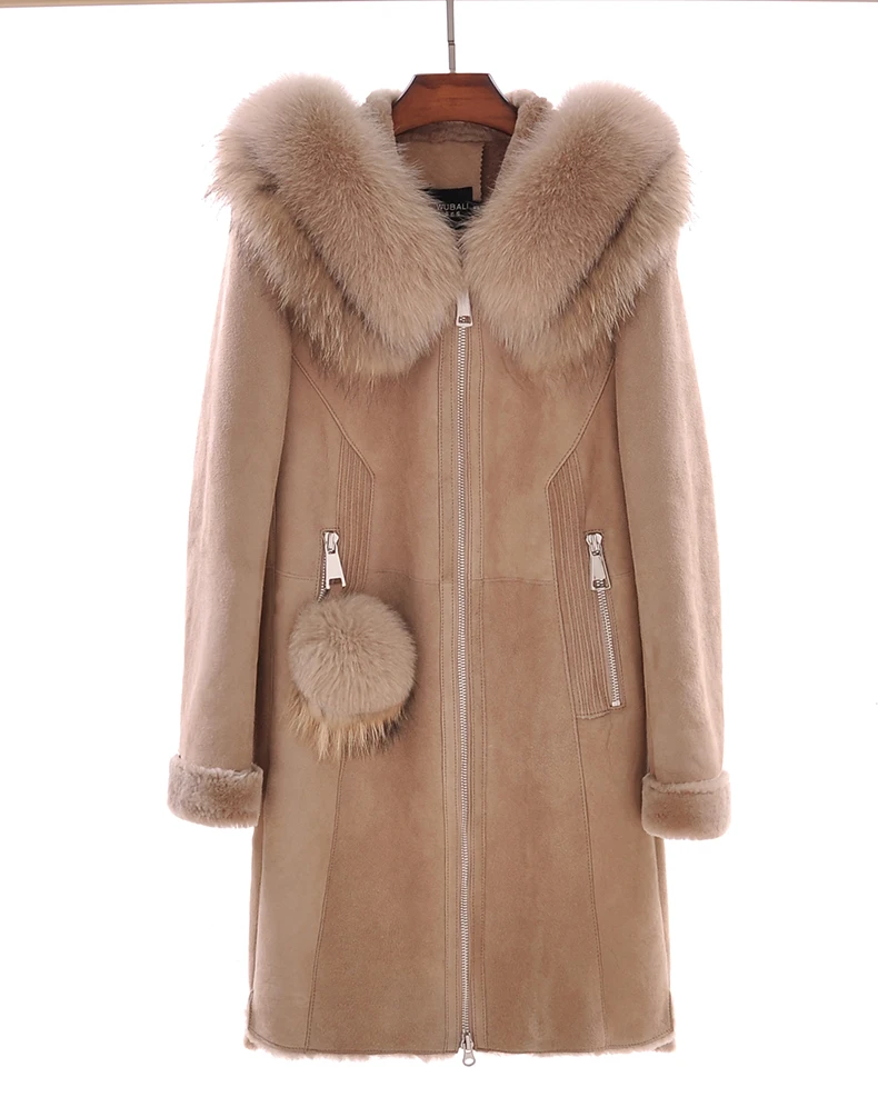 New Arrival Real Sheepskin Lady Coat With Fox Fur Collar With Long Sleeve Zipper Elegent Style Thick Warm Fur