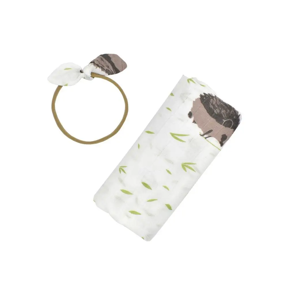 Детское одеяльце для сна+ повязка для волос с принтом хлопковой ткани для новорожденных - Цвет: Hedgehog
