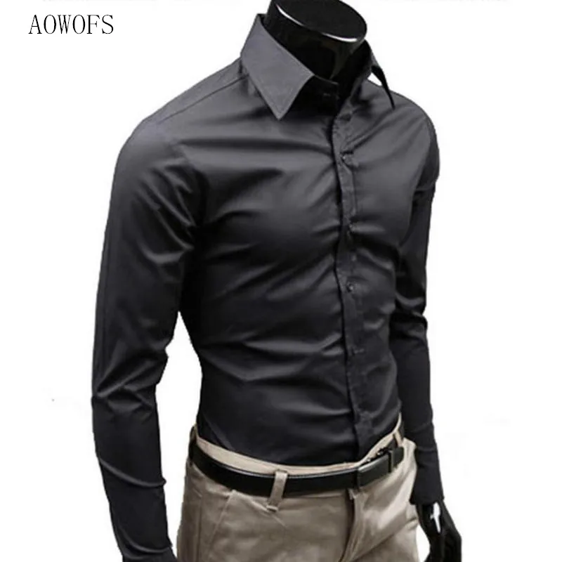 Для мужчин стильные Повседневное однотонные Цвет Slim Fit платье рубашка с длинным