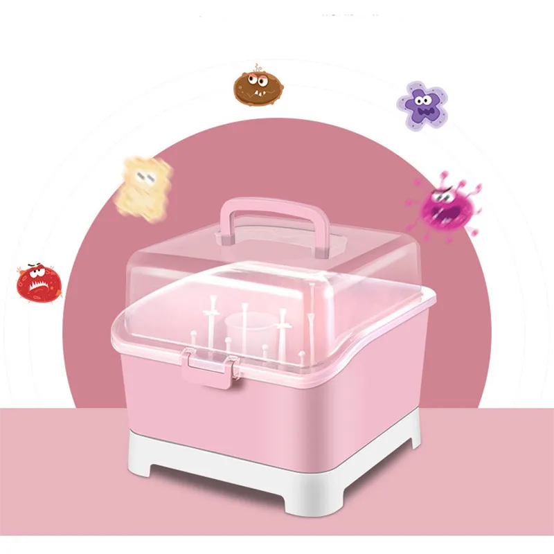 

Hot Baby Bottle Dry Rack Baby Tableware Articles Receiving Box Children Large Detachable Dust-proof Drainage Shelf Drying