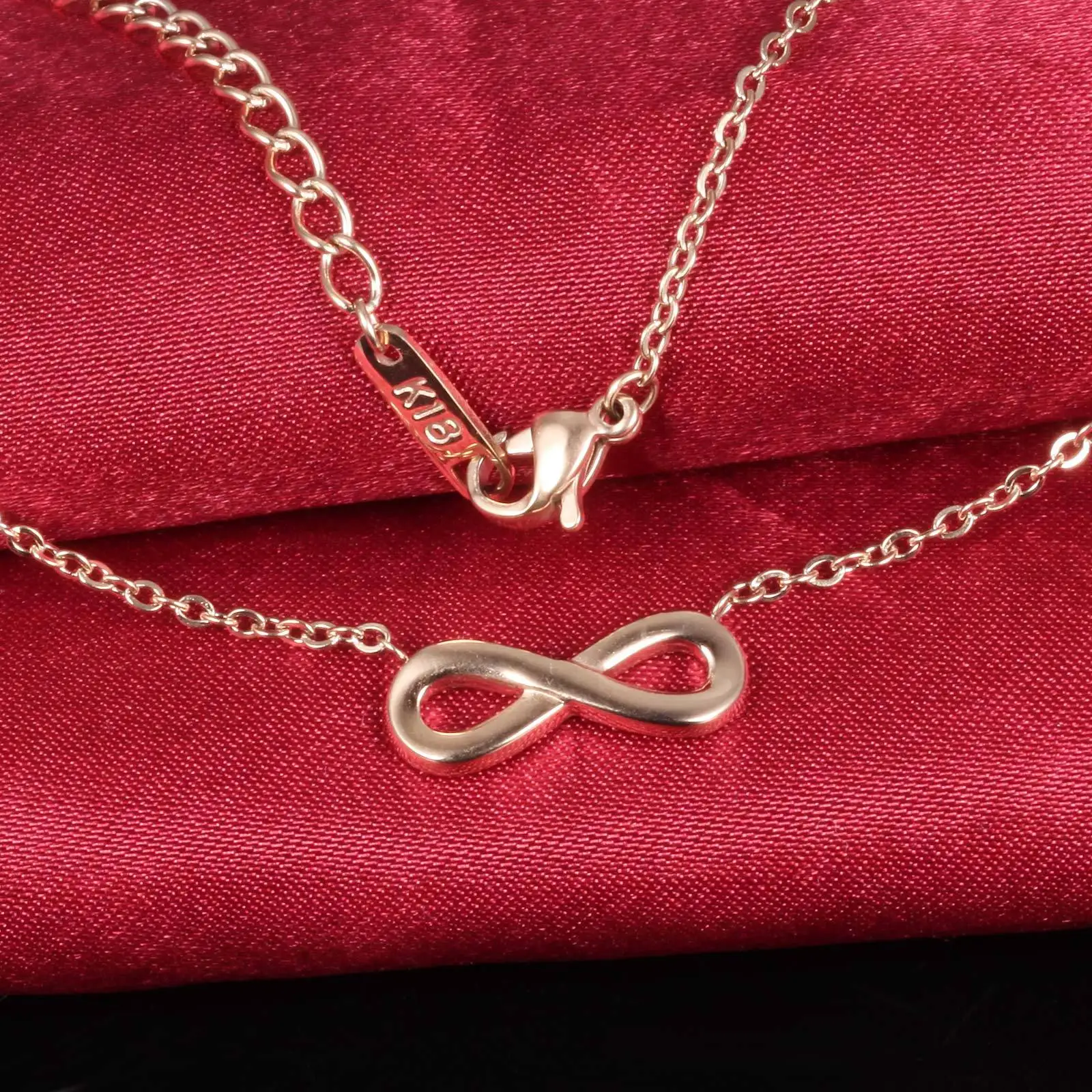 Романтические простые ожерелья из нержавеющей стали с символом бесконечности, розовое золото, Женская цепочка с подвеской вечности
