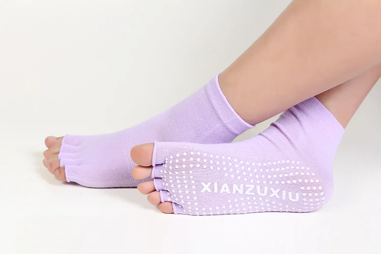 Женские носки для йоги, Нескользящие женские спортивные носки для массажа, теплые хлопковые носки для бега - Цвет: Purple