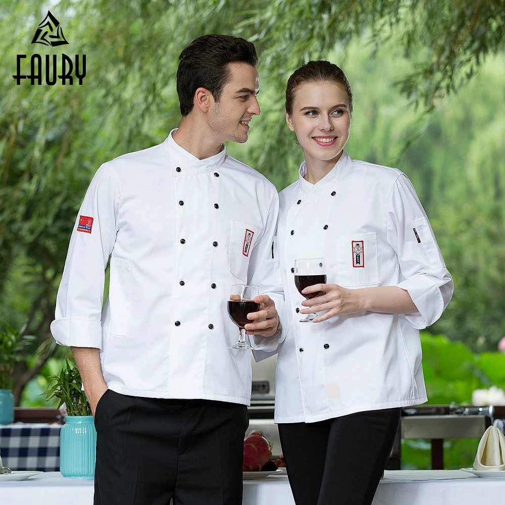 Whloesale униформа повар Для мужчин Для женщин двубортный косой воротник с длинными рукавами с карманом равномерной работой шеф-повара Кухня