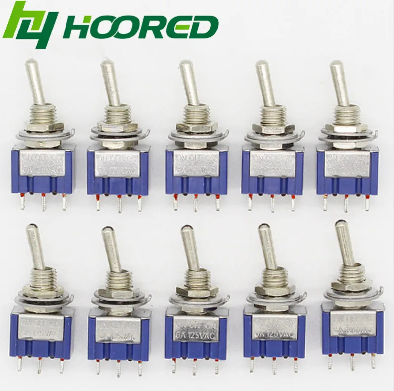 

10Pcs/pack ON-OFF-ON 3 Pin 3 Position Mini Latching Toggle Switch AC 125V/6A 250V/3A