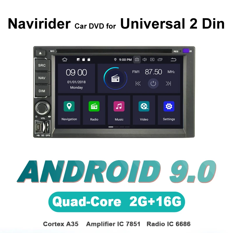 

Navirider OS 9.0 Car Android Player Universal 2 Din stereo radio gps navigation bluetooth TDA7851 Amplifier sound System
