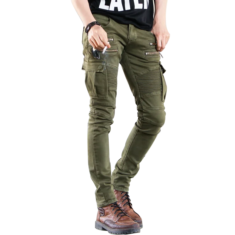 Military Mens Slim Fit Skinny Casual Cargo Overalls Pants Packet Long Trouser Ch