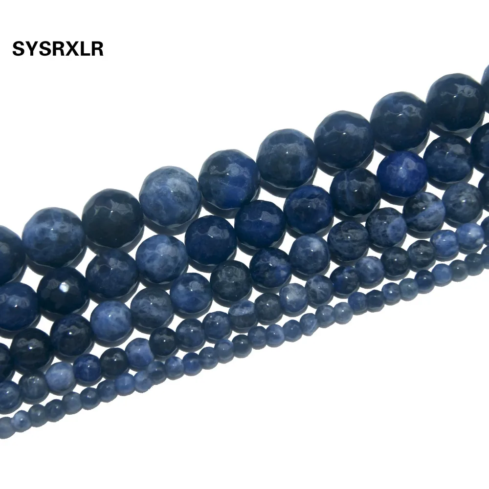 

Free Shipping Faceted Natural Stone Blue Sodalite Loose Beads For Jewelry Making DIY Bracelet Necklace 4/6/8/10/12 MM Strand