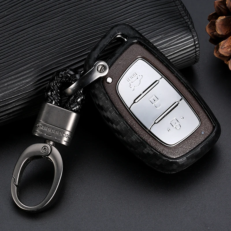 

Car 3 Buttons Carbon Fiber Silicone Key Case Key Fob Cover For Hyundai i30 IX35 Elantra Verna Tucson Smart Keyless