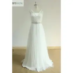 Белый Тюль ТРАПЕЦИЕВИДНОЕ свадебное платье до пола Длина развертки поезд v-образным вырезом без рукавов Бисер ремень