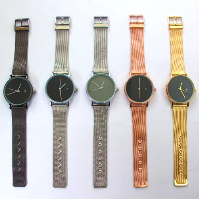 Современные модные черные кварцевые мужские часы с сетчатым браслетом из