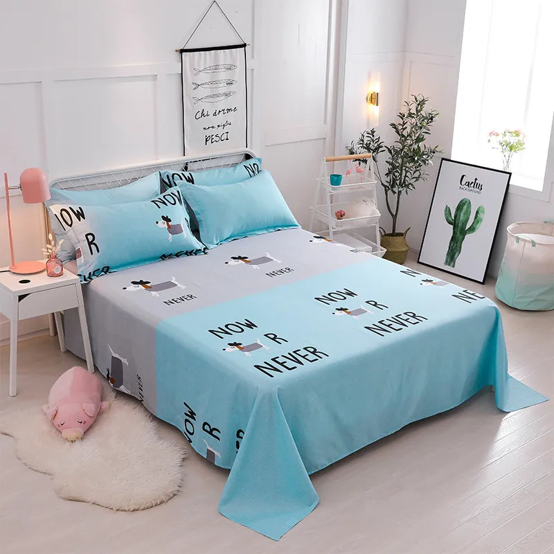 

Cartoon Blue Letter Pattern Bed Sheet 3Pcs Flat Sheet Cotton Soft Bedding Bedspreads 230x250cm Set 3 Size Pillowcase Bed Set