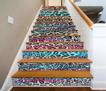 

Free shipping 3D Leopard Print Color decoration Photo Mural Vinyl Decal Poster Waterproof for Living Room Home Decor 13Pcs/set