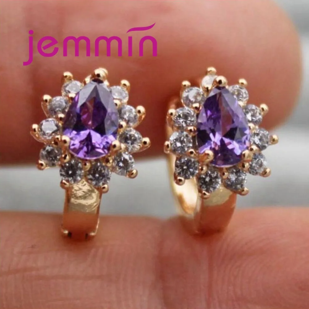 Модные Кристальные свадебные серьги-капли для женщин, свадебные 925 пробы серебряные серьги для подружки невесты, свадебные/обручальные ювелирные изделия - Цвет камня: Purple